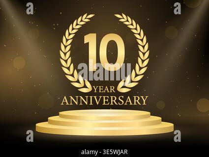 Logo per 10 anni o 10 anni. Logo per la celebrazione dell'anniversario per matrimoni, feste di compleanno o celebrazioni. Illustrazione vettoriale. Illustrazione Vettoriale