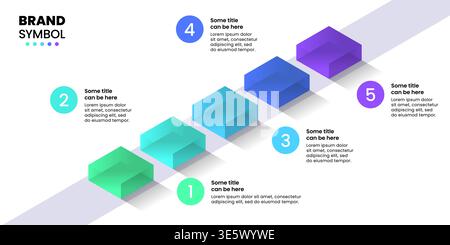 Modello infografico con 5 opzioni o passaggi. Può essere utilizzato per il layout del flusso di lavoro, il diagramma, il banner, il webdesign. Illustrazione vettoriale Illustrazione Vettoriale