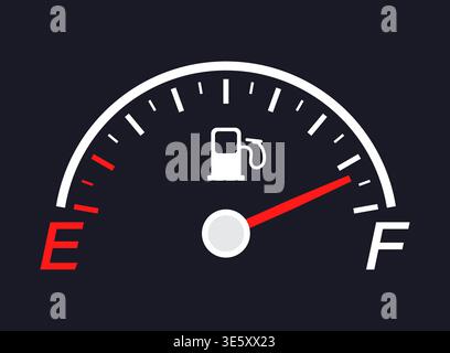 Icona dell'indicatore del serbatoio del carburante in stile piatto. Illustrazione vettoriale cruscotto indicatore benzina su sfondo isolato. L'indicatore di energia indica il concetto di business. Illustrazione Vettoriale