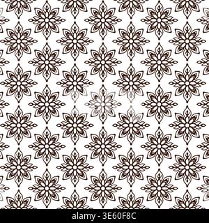 Motivo geometrico floreale senza cuciture con motivo Mandala ornamentale in marrone e bianco Illustrazione Vettoriale