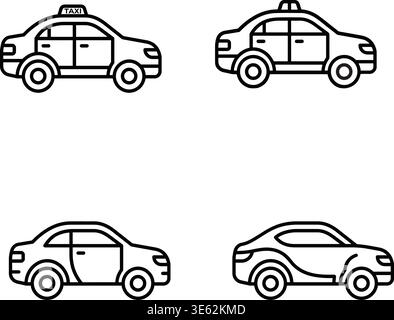 Set di icone taxi e linea auto – raccolta profilo veicolo Illustrazione Vettoriale