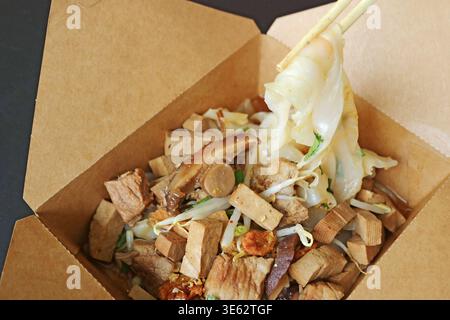 Spaghetti di riso con maiale brasato e sugo di tofu, influenza cantonese popolare cibo di strada tailandese Foto Stock