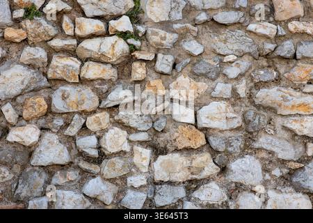 Titolo suggerito: Antico muro di pietra texture sfondo – Medioeval Fortification, Peñíscola, Spagna Foto Stock