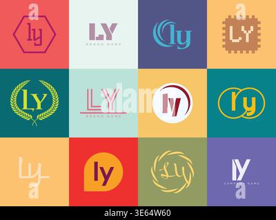 Modello aziendale del logo LY. Logotipo lettera l e y. Imposta diverse lettere serif classiche e testo moderno in grassetto con elementi di design. Tipog font iniziale Illustrazione Vettoriale