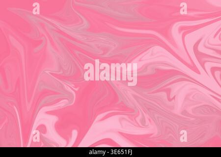 Un vibrante sfondo astratto caratterizzato da vorticosi motivi di marmo liquido rosa e rosa chiaro, che creano un design fluido e artistico. Foto Stock