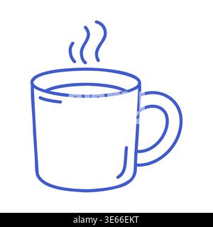 Tazza per bevande calde in stile artistico Blue line. Icona disegnata a mano. Illustrare l'illustrazione isolata del vettore. Illustrazione Vettoriale