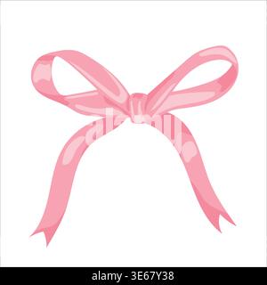Fiocco decorativo in raso rosa in stile piatto disegnato a mano isolato su sfondo bianco Illustrazione Vettoriale