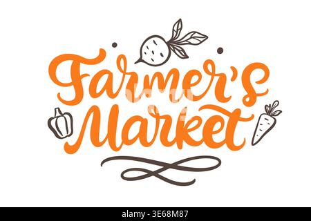 Farmers Market, tipografia della spesa con lettere a mano Illustrazione Vettoriale