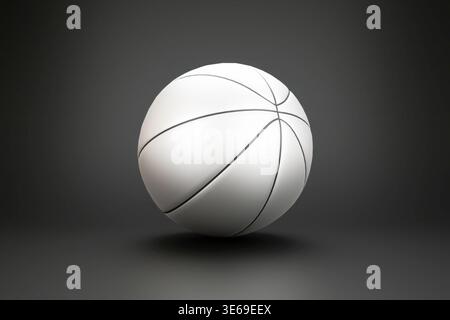 Palla da basket bianca con linee nere su sfondo scuro Foto Stock