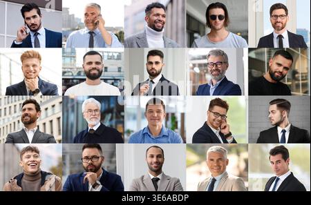 Uomini di età diverse. Ampia collezione di ritratti maschili Foto Stock