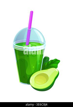 Frullato verde con coperchio in plastica e cannuccia Illustrazione Vettoriale