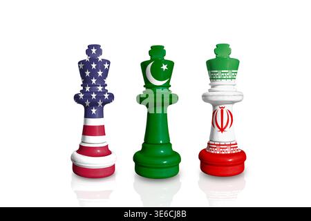 Scacchi fatti con bandiere USA, Pakistan e Iran Foto Stock