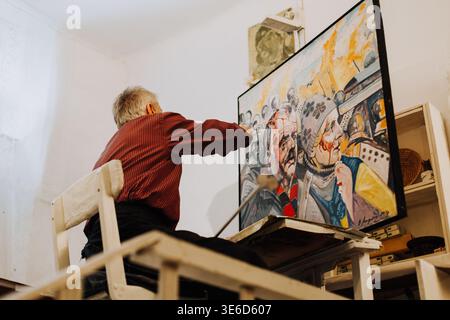 ritratto di un vecchio pittore. Rivoluzione. Ucraina, 2014 Foto Stock