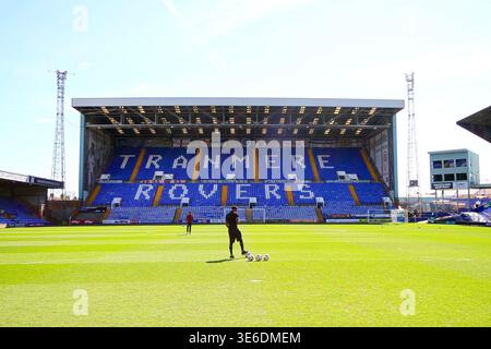 Birkenhead, Regno Unito. 6 aprile 2026. Vista generale all'interno dello stadio Prenton Park. EFL Skybet Football League Two Match, Tranmere Rovers contro Colchester United a Prenton Park, Birkenhead, Wirral lunedì 6 aprile 2026. Questa immagine può essere utilizzata solo per scopi editoriali. Solo per uso editoriale, .pic di Chris Stading/ credito: Andrew Orchard fotografia sportiva/Alamy Live News Foto Stock