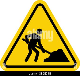 Cartello lavori stradali. Attenzione, sono in corso lavori stradali. Segnale di avvertimento. Triangolo giallo Illustrazione Vettoriale