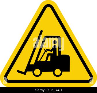 Cartello per carrelli elevatori e altri veicoli industriali. Segnale di avvertimento triangolo giallo con l'icona del carrello elevatore a forche all'interno Illustrazione Vettoriale