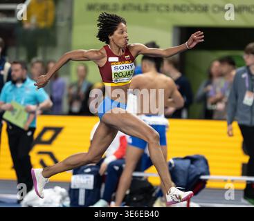 Yulimar Rojas del Venezuela gareggia nella finale di salto triplo femminile ai Campionati mondiali di atletica leggera indoor Kujawy Pomorze 2026 a Kujawsko-Pomo Foto Stock