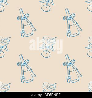 Champagne e cocktail senza cuciture con bevande per feste Illustrazione Vettoriale