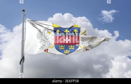 Bandiera di Saint-Barthelemy - bandiera realistica di tessuto ondulato Foto Stock