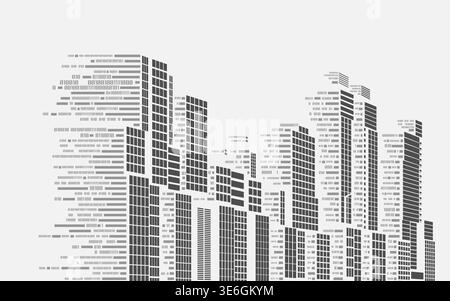 concetto di edificio intelligente o città digitale, grafica degli edifici combinata con binari Illustrazione Vettoriale