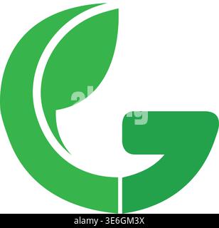 Logo ecologico e minimalista con lettera G e simbolo a foglia per la sostenibilità globale e il pianeta verde. Illustrazione Vettoriale