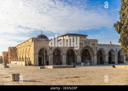 Moschea al-Aqsa nella città vecchia di Gerusalemme Moschea al-Aqsa o Moschea Qibli sul monte del tempio *** al-Aqsa-Moschee in der Altstadt von Jerusalem al-Aq Foto Stock