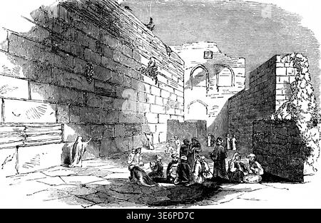 Luogo di azione degli ebrei a Gerusalemme, Vangelo Luca, nuovo Testamento, muro Occidentale, santuario, pregare, gente, seduta, venerdì, Bibbia, malessere storico Foto Stock
