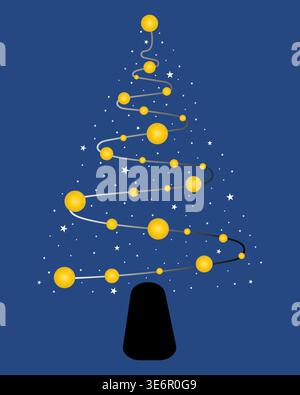 Splendido albero di Natale con decorazioni a sfera color oro giallo Illustrazione Vettoriale