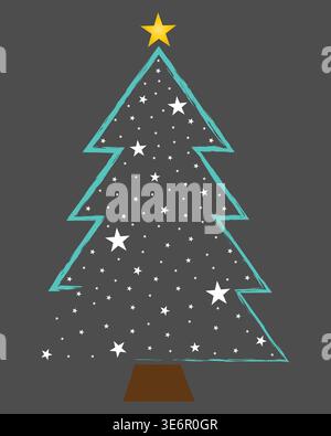 I migliori ornamenti per alberi di Natale verdi e stelle scintillanti bianche Illustrazione Vettoriale