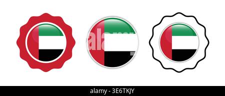 Icone con badge cerchietto di bandiera degli Emirati Arabi Uniti lucide isolate su sfondo pulito. Bandiera degli Emirati Arabi Uniti Illustrazione Vettoriale