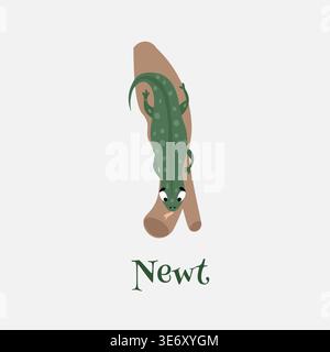 Carino newt cartoni animati. Illustrazione vettoriale per bambini. Illustrazione Vettoriale