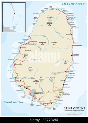Mappa di Saint Vincent Island, Saint Vincent e Grenadine Foto Stock