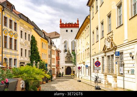 Città vecchia e Matthiasturm, porta del castello di Ortenburg a Bautzen, alta Lusazia, Sassonia, Germania Foto Stock