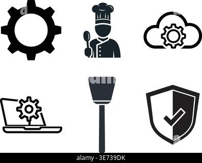 Set di icone del settore culinario e della tecnologia di cloud computing Illustrazione Vettoriale