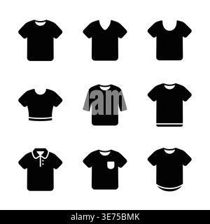 T-shirt silhouette Set di icone vettoriali abbigliamento e abbigliamento Illustrazione Vettoriale