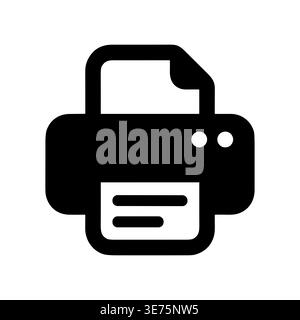 Icona della stampante in bianco e nero stile piatto minimalista Vector Illustrazione Vettoriale