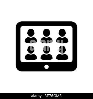 Icona tablet con simboli profilo persone in bianco e nero Illustrazione Vettoriale