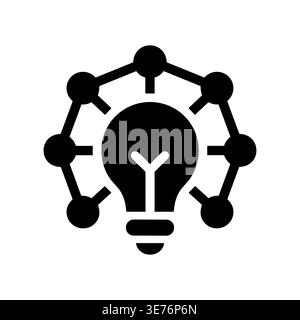 Icona nera e piatta di idea Connection, networking, pensiero digitale Illustrazione Vettoriale