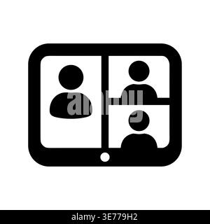 Videoconferenza su tablet, semplice icona in bianco e nero Illustrazione Vettoriale