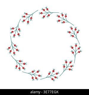Corona di fragole Rowan in stile piatto. Ideale per inviti, biglietti d'auguri e arredi stagionali. Illustrazione Vettoriale
