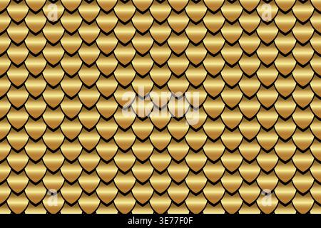 Motivo geometrico senza cuciture, pesce serpente, sirena, scaglie di drago. Texture astratta minimale color oro, sfondo vettoriale per il tuo design, oro Illustrazione Vettoriale
