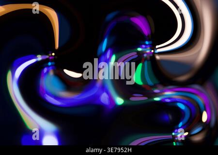 Luci al neon vibranti che creano uno sfondo psichedelico astratto con movimenti liquidi Foto Stock
