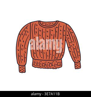 Icona maglione a maniche lunghe disegnato a mano a maglia. Disegno felpa in lana line art Illustrazione Vettoriale