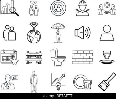 Una raccolta di 20 icone di linea diverse Illustrazione Vettoriale
