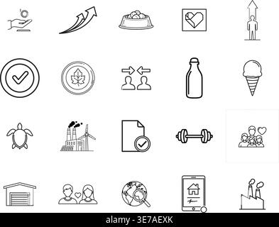 Una raccolta di 20 icone di linea diverse Illustrazione Vettoriale