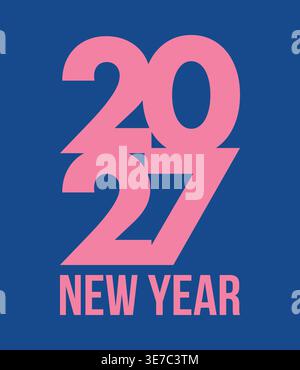 2027 felice anno nuovo. Vacanze invernali 2027. Design di biglietti d'auguri con moderna tipografia retrò Illustrazione Vettoriale