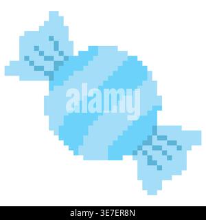 Dolce blu con pixel in stile retrò a 8 bit. Illustrazione di caramelle perfette per giochi e progetti di design creativi Illustrazione Vettoriale