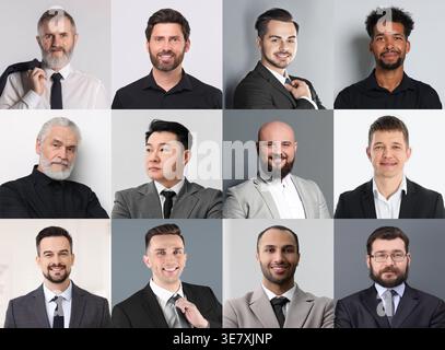 Uomini di età diverse. Ampia collezione di ritratti maschili Foto Stock