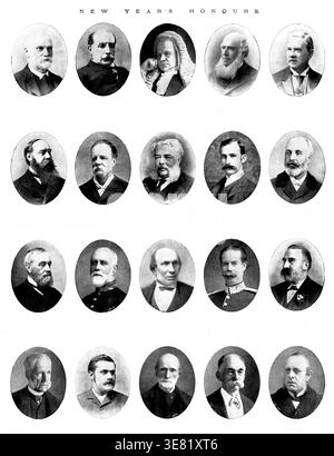 Onori di Capodanno, 1898. Sir W. Wallace Hozier (pari); Sir Horace Farquhar (pari); Lord Halsbury (conte); Sir Saul Samuel, Bart.; Sir Thomas Hughes, KT.; Sir Edwin Lawrence, Bart.; Sir John Batty Tuke, KT.; Sir John William Maclure, Bart.; Sir W. Brandford Griffith, KT.; Sir Robert Henry Symes, KT.; Sir Spencer Walpole, K.C.B.; Sir Herbert Barnard, KT.; Sir John Struthers, KT.; Sir Thomas Johnstone Lipton, KT.; Sir John Charles Holder, Bart.; Sir Frederick Wigan, Bart.; Sir Ernest Clarke, KT.; Sir Edward A. Bond, K.C.B.; Sir George Thomas Brown, KT.; Sir W. Tennant Gairdner, K.C.B.'. Fo Foto Stock