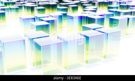 I cubi a gradiente di vetro bloccano il rendering 3d. Foto Stock